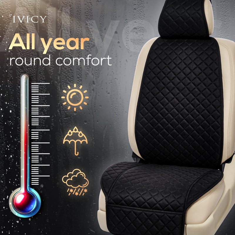 IVICY Linen Car Seat Cover for Cars - Non-Slip Soft & Breathable - Front Car Seat Protector Covers Universal Fits Most Automotive  Vans  SUVs  Trucks - 1 Unit - Black - Image 4